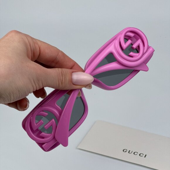 Gucci GG1325S 006 BRAND NEW Sunglasses Pink Grey Rectangle Unisex - Picture 3 of 11